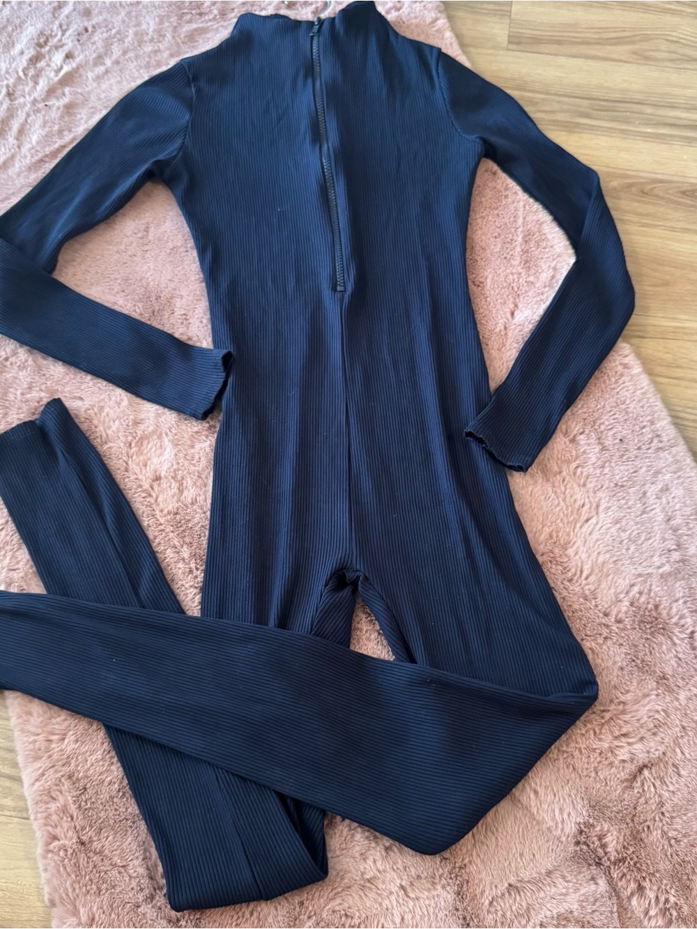 naked wardrobe Black Ribbed Long-Sleeve Jumpsuit